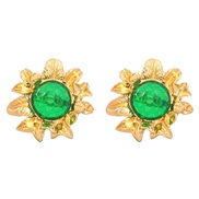 ( green)fashion retro temperament Alloy resin flowers earrings woman occidental style ear stud autumnearrings