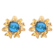 ( blue)fashion retro temperament Alloy resin flowers earrings woman occidental style ear stud autumnearrings