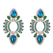 (green )earings fashion colorful diamondins Alloy diamond geometry earrings woman occidental style fully-jewelled ear s