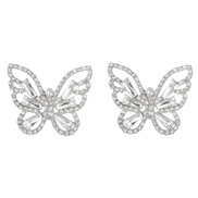 ( white)earrings fashion colorful diamond Alloy diamond Rhinestone butterfly earrings woman occidental style exaggerati