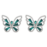 ( green)earrings fashion colorful diamond Alloy diamond Rhinestone butterfly earrings woman occidental style exaggerati