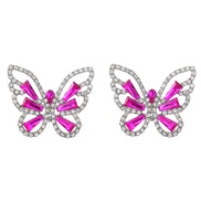 ( rose Red)earrings fashion colorful diamond Alloy diamond Rhinestone butterfly earrings woman occidental style exagger