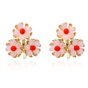( red)occidental style fresh crystal beads flowers ear stud  sweet temperament high brief Earring F