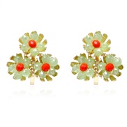 ( green)occidental style fresh crystal beads flowers ear stud  sweet temperament high brief Earring F