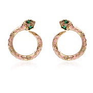 ( Pink)Korean style fashion gilded earrings  brief geometry snake earrings F