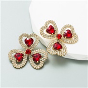 ( red)occidental styleins earrings exaggerating love shape Earring woman high embed glass diamond ear stud temperament
