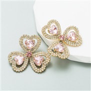 ( Pink)occidental styleins earrings exaggerating love shape Earring woman high embed glass diamond ear stud temperament