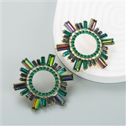( green)occidental style  Alloy embed Rhinestone Earring hollow exaggerating earrings woman samll creative earring high
