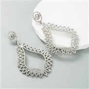 (silvery )occidental style Alloy embed colorful diamond exaggerating long style Rhinestone hollow earrings all-Purpose 