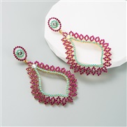 ( rose Red)occidental style Alloy embed colorful diamond exaggerating long style Rhinestone hollow earrings all-Purpose