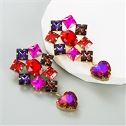 ( red)ins creative long style heart-shaped earrings woman Alloy embed colorful diamond geometry high earrings