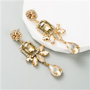 ( champagne)occidental style creative long style geometry earrings woman Alloy embed colorful diamond temperament high 