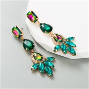 ( green)occidental style ins wind Alloy embed color Rhinestone personality long style earring earrings