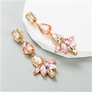 ( Pink)occidental style ins wind Alloy embed color Rhinestone personality long style earring earrings