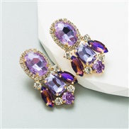 (purple)occidental styleins wind Alloy earrings woman embed glass diamond exaggerating Rhinestone high Earring temperam