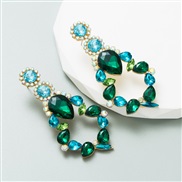 ( green)occidental styleins wind glass diamond earrings woman Alloy fully-jewelled ear stud high Earring temperament