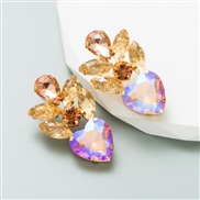 ( Pink) occidental styleins Alloy exaggerating embed glass diamond high heart-shaped earrings super Earring