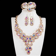 (AB)  occidental style exaggerating crystal flowers gem necklace four woman
