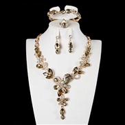 ( Brown)  occidental style crystal gem necklace clavicle set four exaggerating bride woman