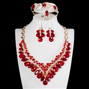 ( red)  occidental style exaggerating crystal gem necklace earrings four woman