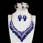( blue)  occidental style exaggerating crystal gem necklace earrings four woman