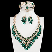 ( green)  occidental style exaggerating crystal gem necklace earrings four woman