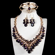 (purple)  occidental style exaggerating crystal gem necklace earrings four woman