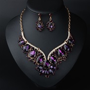 (purple)  occidental style crystal gem necklace earrings set banquet woman exaggerating
