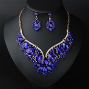 ( blue)  occidental style crystal gem necklace earrings set banquet woman exaggerating