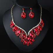 ( red)  occidental style crystal gem necklace earrings set banquet woman exaggerating