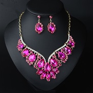 ( rose Red)  occidental style crystal gem necklace earrings set banquet woman exaggerating