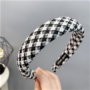(black and white)Korea retro houndstooth Headband high width Headband wind temperament brief head