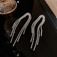 (A535silvery )silver super fully-jewelled long style tassel earrings womanins samll geometry ear stud