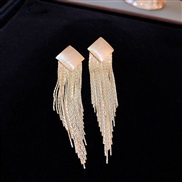 ( Silver needle  Goldrhombus )silver love square Metal tassel earrings occidental style exaggerating high ear stud saml