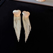 ( Silver needle  Goldlove )silver love square Metal tassel earrings occidental style exaggerating high ear stud samll E