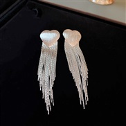 ( Silver needle  Silverlove )silver love square Metal tassel earrings occidental style exaggerating high ear stud samll