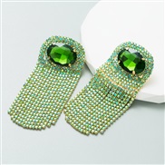 ( green)occidental styleins wind high earrings woman long style temperament tassel exaggerating embed glass diamond tem