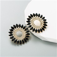 ( black)ins  creative sun flower earrings woman occidental style trend ear stud Alloy embed colorful diamond all-Purpos