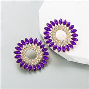 (purple)ins  creative sun flower earrings woman occidental style trend ear stud Alloy embed colorful diamond all-Purpos