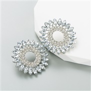 ( white)ins  creative sun flower earrings woman occidental style trend ear stud Alloy embed colorful diamond all-Purpos