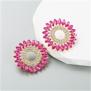 ( rose Red)ins  creative sun flower earrings woman occidental style trend ear stud Alloy embed colorful diamond all-Pur