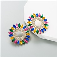 ( Color)ins  creative sun flower earrings woman occidental style trend ear stud Alloy embed colorful diamond all-Purpos