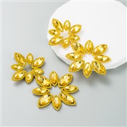 ( Gold) ins earrings exaggerating Alloy color Rhinestone sun flower silver Earring high earring