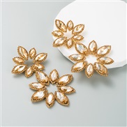 ( Brown) ins earrings exaggerating Alloy color Rhinestone sun flower silver Earring high earring