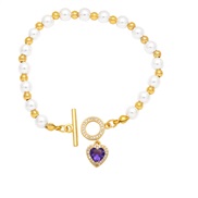 (purple)Pearl bracelet woman occidental styleins fashion zircon love samll all-PurposeO buckle bracelet womanbrj