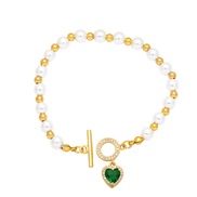 ( green)Pearl bracelet woman occidental styleins fashion zircon love samll all-PurposeO buckle bracelet womanbrj