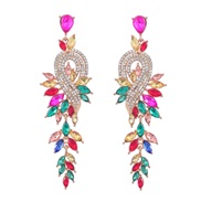 ( Color)earrings fashion Alloy diamond Rhinestone geometry leaves colorful diamond earrings woman occidental style Earr