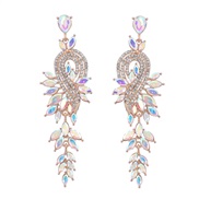 (AB color)earrings fashion Alloy diamond Rhinestone geometry leaves colorful diamond earrings woman occidental style Ea