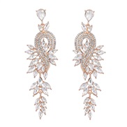 ( white)earrings fashion Alloy diamond Rhinestone geometry leaves colorful diamond earrings woman occidental style Earr