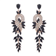 ( black)earrings fashion Alloy diamond Rhinestone geometry leaves colorful diamond earrings woman occidental style Earr
